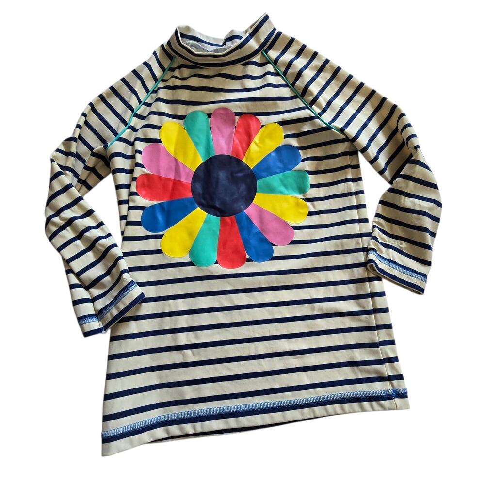 Mini Boden Girls 7 8 Rash Guard Striped Floral Graphic Swim Top UPF 40 Sun EUC